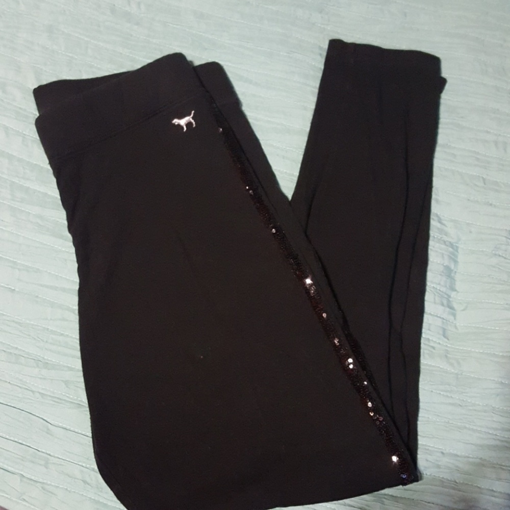 PINK sequin black leggings